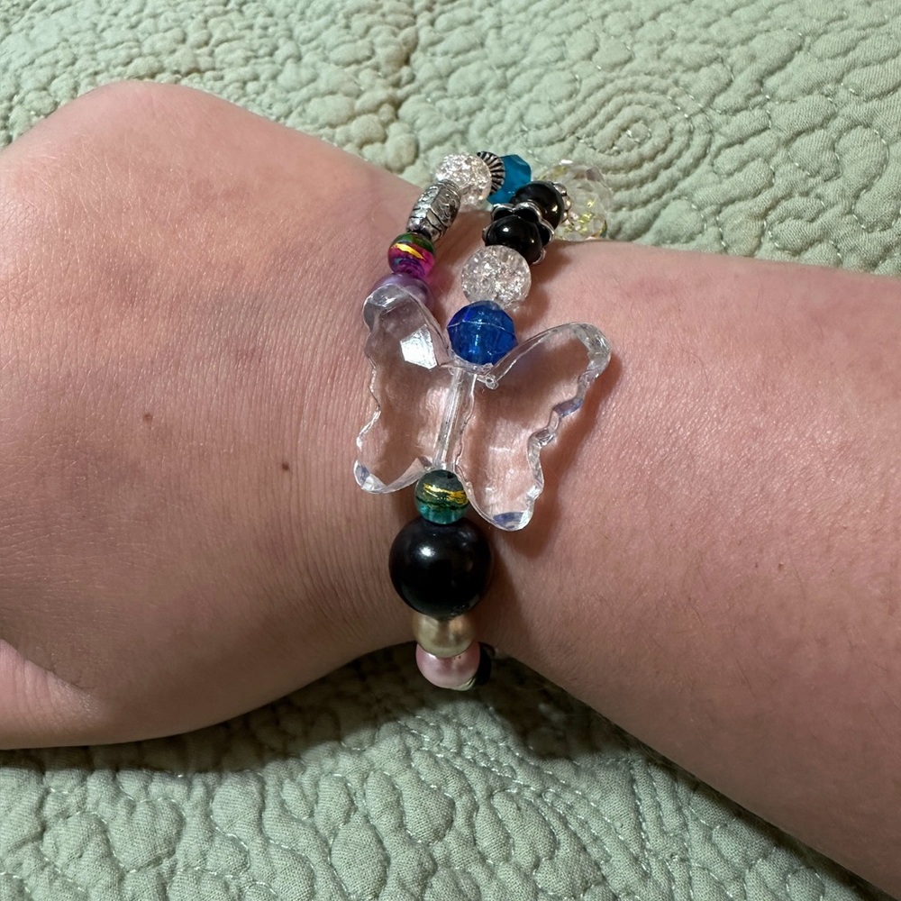 Beaded Bracelet Adjustable Crystal Beads Wrap Bracelet Butterfly Rainbow - Picture 4 of 5